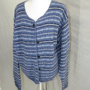 ALPS Striped Knit Cardigan | XL | Made in USA | Blue Textured Button Front